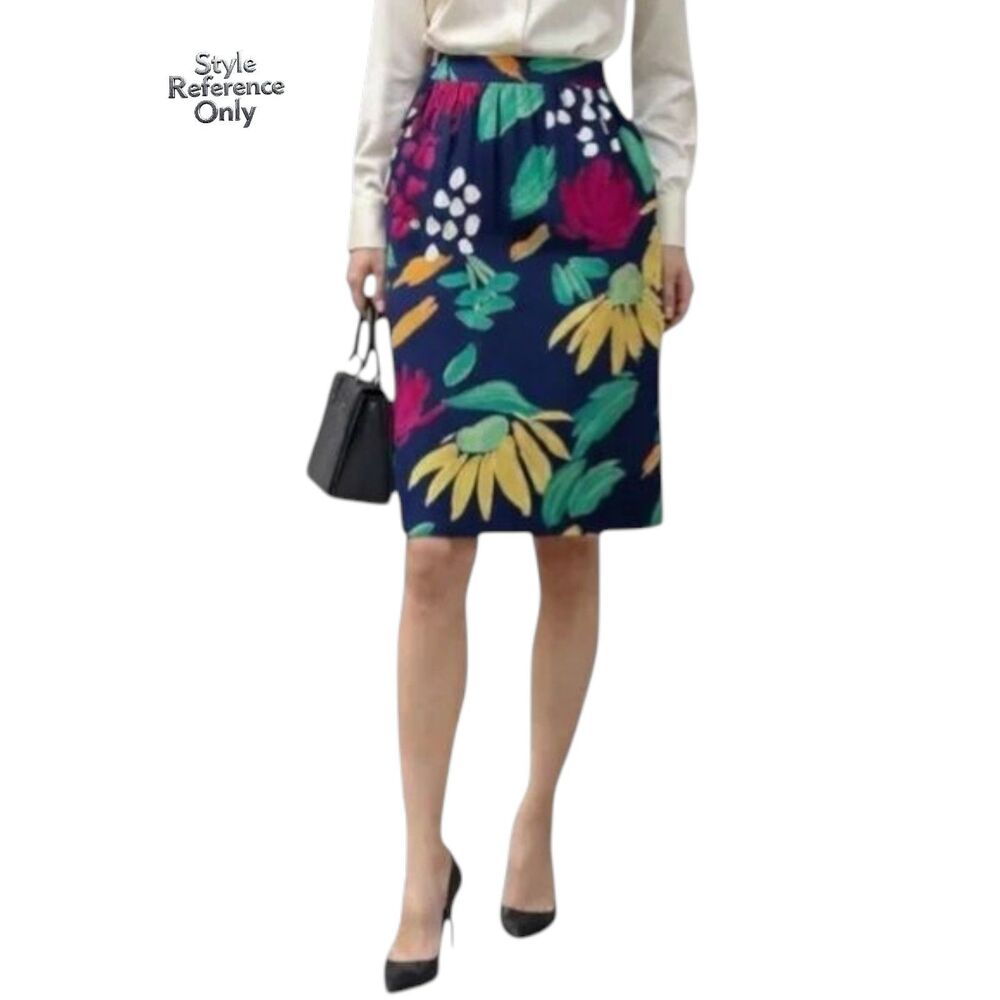 Vintage Lanvin Paris Statement Floral Silk Feel Pencil Skirt Size 8